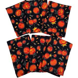 Vintage 6 Halloween‎ Napkins Jack O Lantern Candy Corn Festive 90s Y2K Handmade